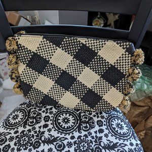 a new day Black and Cream/Beige Straw Clutch